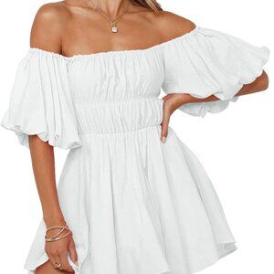 Women's Off Shoulder Summer Dress Polyester Small Ruffle A-Line Casual Mini